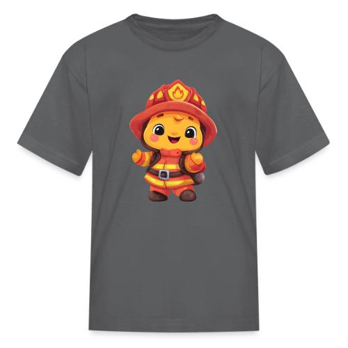 Cute Cartoon Firefighter in Red and Yellow Suit - Kid's T-Shirt