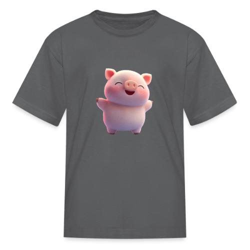 Cute Cartoon Baby Pig Standing Arms Up - Kid's T-Shirt