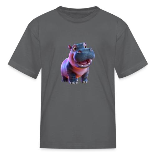 Smiling Cartoon Baby Hippo Standing - Kid's T-Shirt
