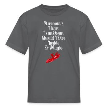 Contemplating Depths: A Woman's Heart, To Dive or - Kid's T-Shirt - charcoal - Front