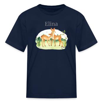 Forest Animal Deer Flowers Name Elina - Kid's T-Shirt - navy - Front