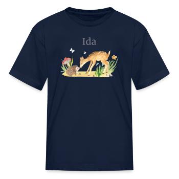 Forest Animal Deer Hedgehog Flowers Name Ida - Kid's T-Shirt - navy - Front