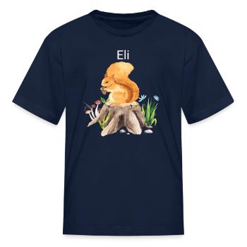 Forest animal squirrel with name Eli - Kid's T-Shirt - navy - Front