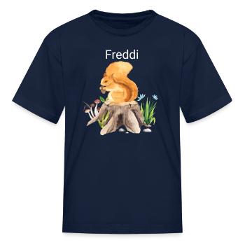 Forest animal squirrel with name Freddi - Kid's T-Shirt - navy - Front