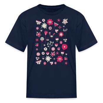 Scandinavian Folk Birds and Flowers - Kid's T-Shirt - navy - Front