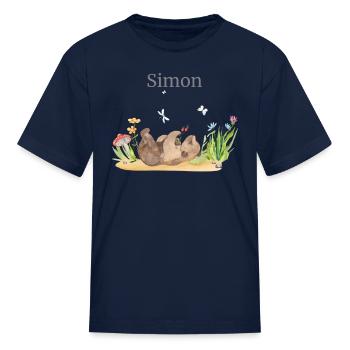 Forest Animal Bear Flowers Name Simon - Kid's T-Shirt - navy - Front