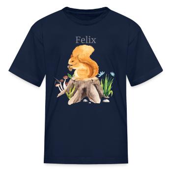 Forest Animal Squirrel Flowers Name Felix - Kid's T-Shirt - navy - Front