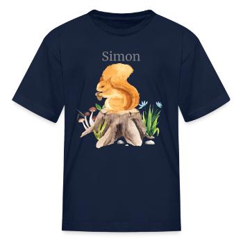 Forest Animal Squirrel Flowers Name Simon - Kid's T-Shirt - navy - Front