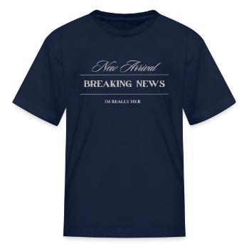 Beige Vintage Newspaper Fashion Design - Kid's T-Shirt - navy - Front