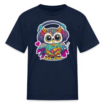 owl wearing an earphone - Kid's T-Shirt - navy - Front