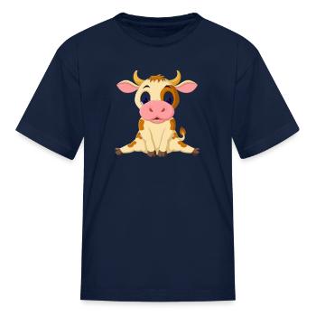 Cattle Cartoon graphy, cow, mammal, animals - Kid's T-Shirt - navy - Front