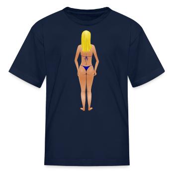 Young lady (light skin, blue bikini, blonde hair) - Kid's T-Shirt - navy - Front