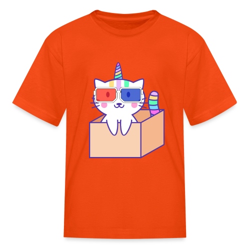 Unicorn cat with 3D glasses doing Vision Therapy! - Kids' T-Shirt