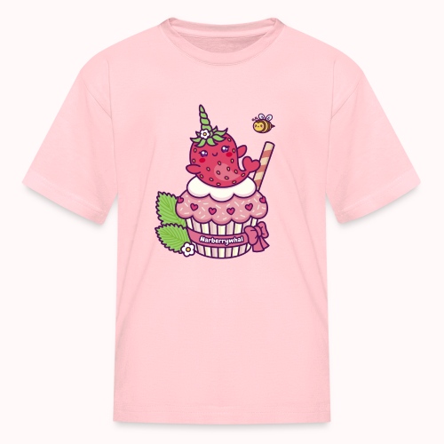 Pink Cupcake With Funny Strawberry Unicorn Whale - Kids' T-Shirt