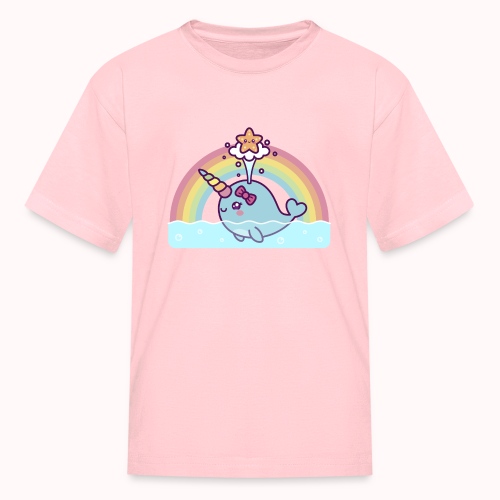 Cute Spouting Narwhal Girl With Happy Starfish - Kids' T-Shirt