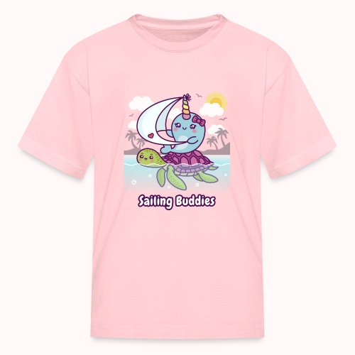 Sailing Buddies - Cute Narwhal Sails On Sea Turtle - Kids' T-Shirt