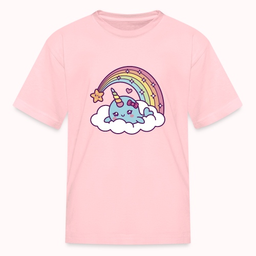Narwhal Girl Dreams On Cloud With Rainbow - Kids' T-Shirt