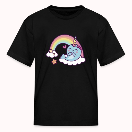 Happy Narwhal Girl Enjoys Rainbow - Kids' T-Shirt