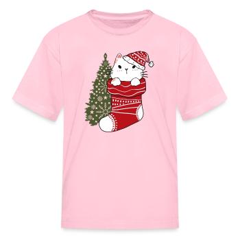 Cute Cat in Christmas Sock - Kid's T-Shirt - pink - Front