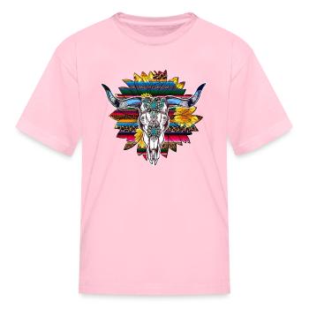 Great Bull Skull With Turquoise - Kid's T-Shirt - pink - Front
