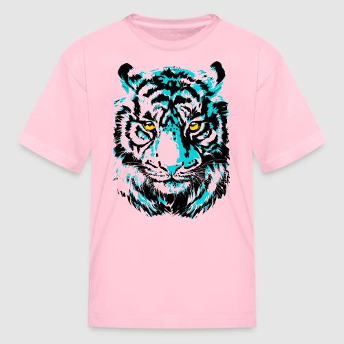 Artistic Tiger Head Portrait Drawing - Turquoise - Kid's T-Shirt