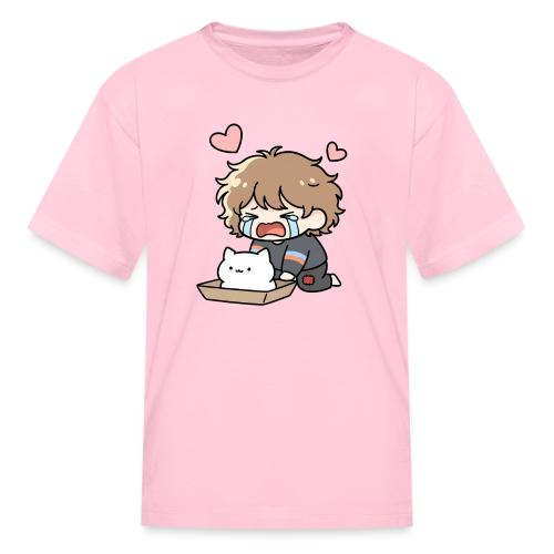Crying Chibi Boy with Stray Cat - Kid's T-Shirt