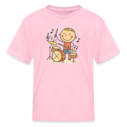 Cartoon Boy Playing Drums Kids T-Shirt - Kid's T-Shirt