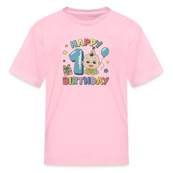 1st birthday baby happy birthday - Kid's T-Shirt - pink - Front