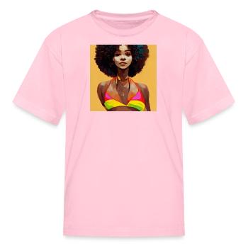 Afro girl in bikini painting - Kid's T-Shirt - pink - Front
