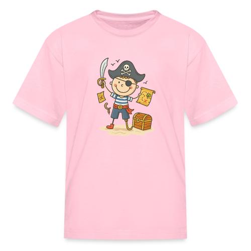 Cartoon Pirate Boy with Treasure Map Kids T-Shirt - Kid's T-Shirt