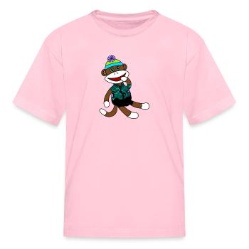 Sock Monkey Jumau wears a Knit Cap - Kid's T-Shirt - pink - Front