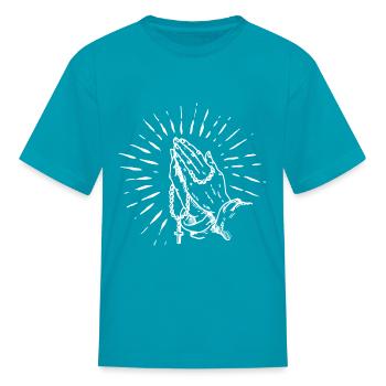 Praying Hands and Cross - Kid's T-Shirt - turquoise - Front