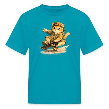 Skate Kitten on Board - Kid's T-Shirt - turquoise - Front