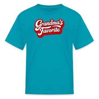 Grandmas Favorite Funny Retro Red Script Graphic - Kid's T-Shirt - turquoise - Front