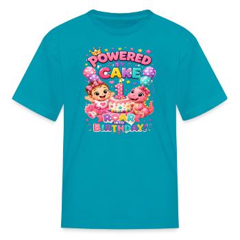Powered_by_Cake_Dinosaur_1st_Birthday_Shirt Girls - Kid's T-Shirt - turquoise - Front
