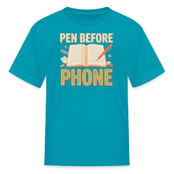 Pen Before Phone T Shirt, Analog Lifestyle Shirt - Kid's T-Shirt - turquoise - Front