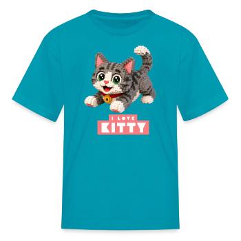 I love Kitty Artwork  - Kid's T-Shirt - turquoise - Front