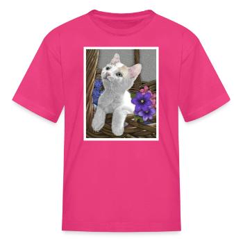 Flower Kitten in basket - Kid's T-Shirt - fuchsia - Front