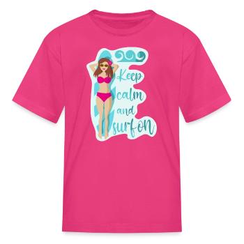 Keep calm and surf on pink bikini girl on waves - Kid's T-Shirt - fuchsia - Front