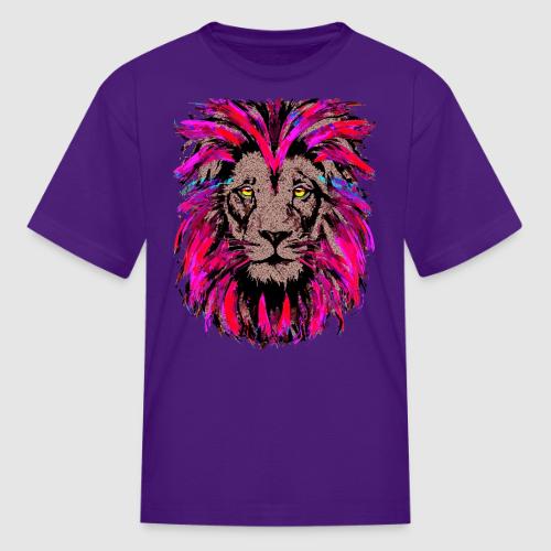 Purple Lion Head - Pink Lion Face Drawing - Kid's T-Shirt