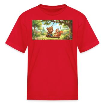 Amis de la forêt sur une balançoire ensoleillée - T-shirt Enfant - rouge - Devant