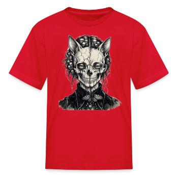 Gothic Cracked Skull Portrait – Dark Moth & Occult - Kid's T-Shirt - red - Front