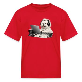 Code Pup: Geeky Dog at Laptop - Kid's T-Shirt - red - Front
