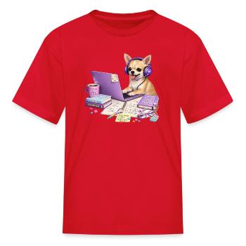 Purple Code Pup at Laptop - Kid's T-Shirt - red - Front