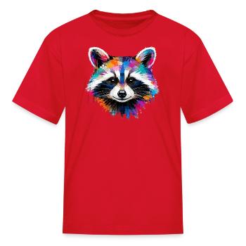 Colorful Raccoon with Paint Splatters - Kid's T-Shirt - red - Front