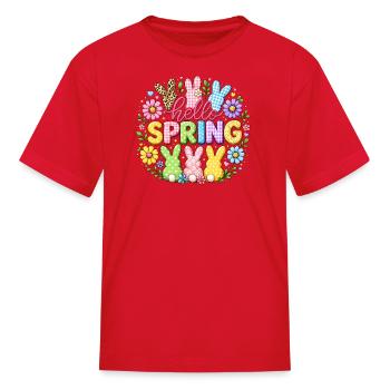 Hello Spring Cute Bunny Flowers Colorful Easter Ae - Kid's T-Shirt - red - Front
