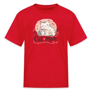 Cat_Mom_and_Kittens_Whimsical_T-Shirt - Kid's T-Shirt - red - Front