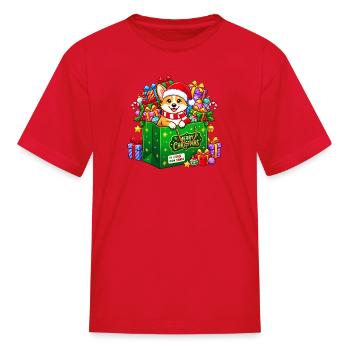 Corgi in Gift Bag Christmas - Kid's T-Shirt - red - Front