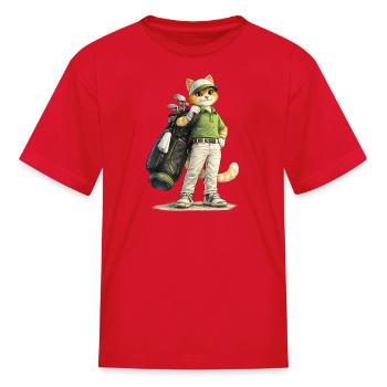 Cat Golf Pro on Course - Kid's T-Shirt - red - Front