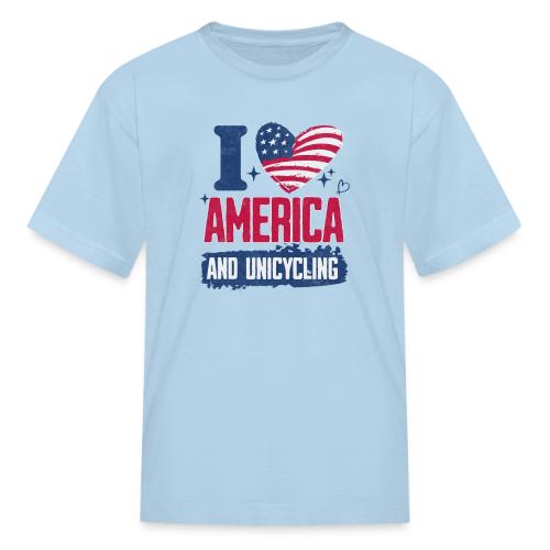 I Love America And Unicycling - Kid's T-Shirt